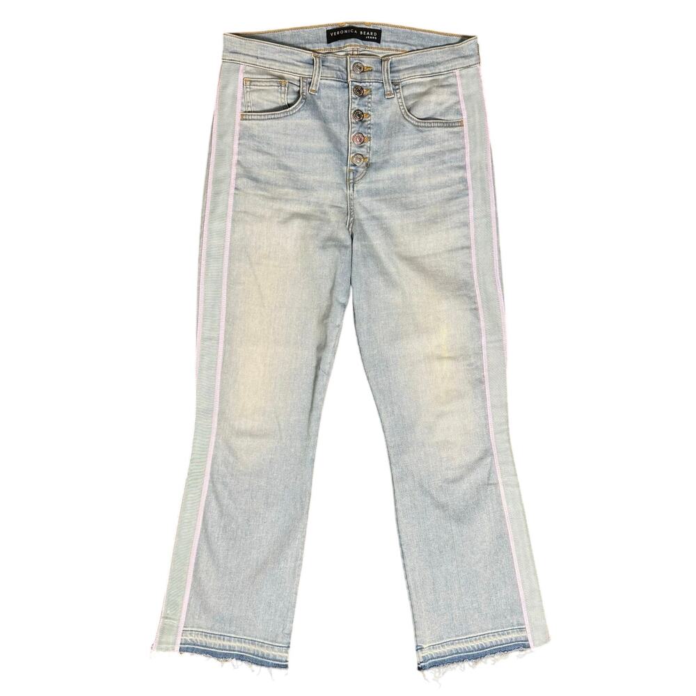 Veronica Beard Carolyn Baby Boot Kick Flare High Rise Jeans Pink Stripe Size 29 - Picture 2 of 10